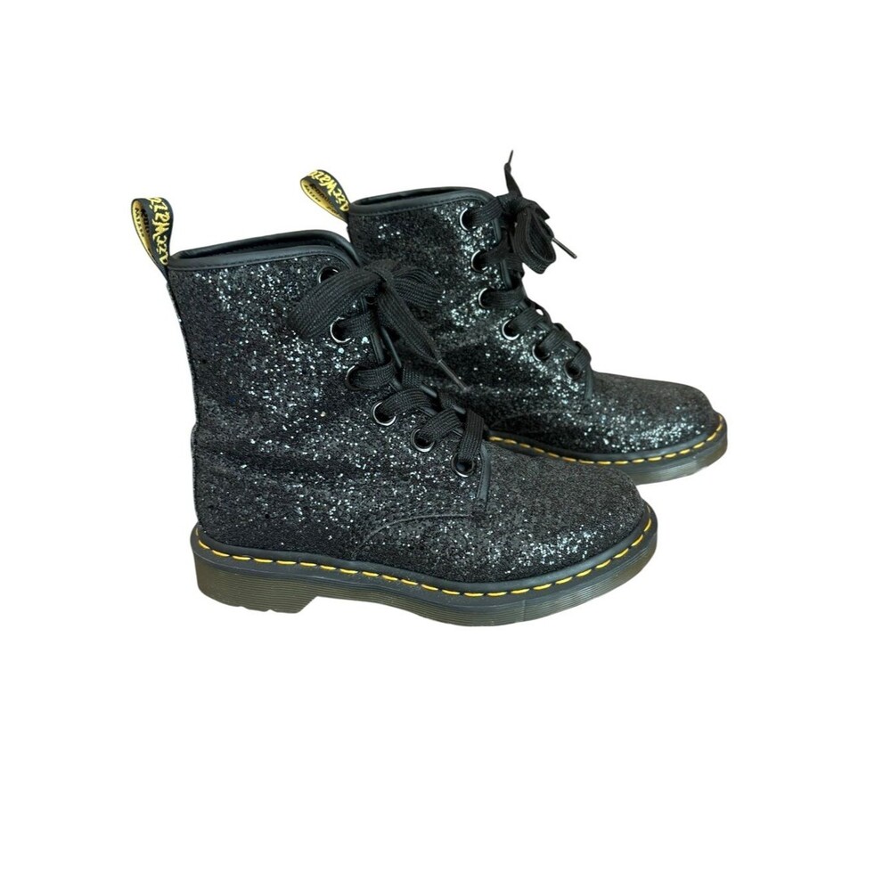 Dr Doc Martens 1460 Farrah Combat Boots Black Sequins Lace Up Womens 7
